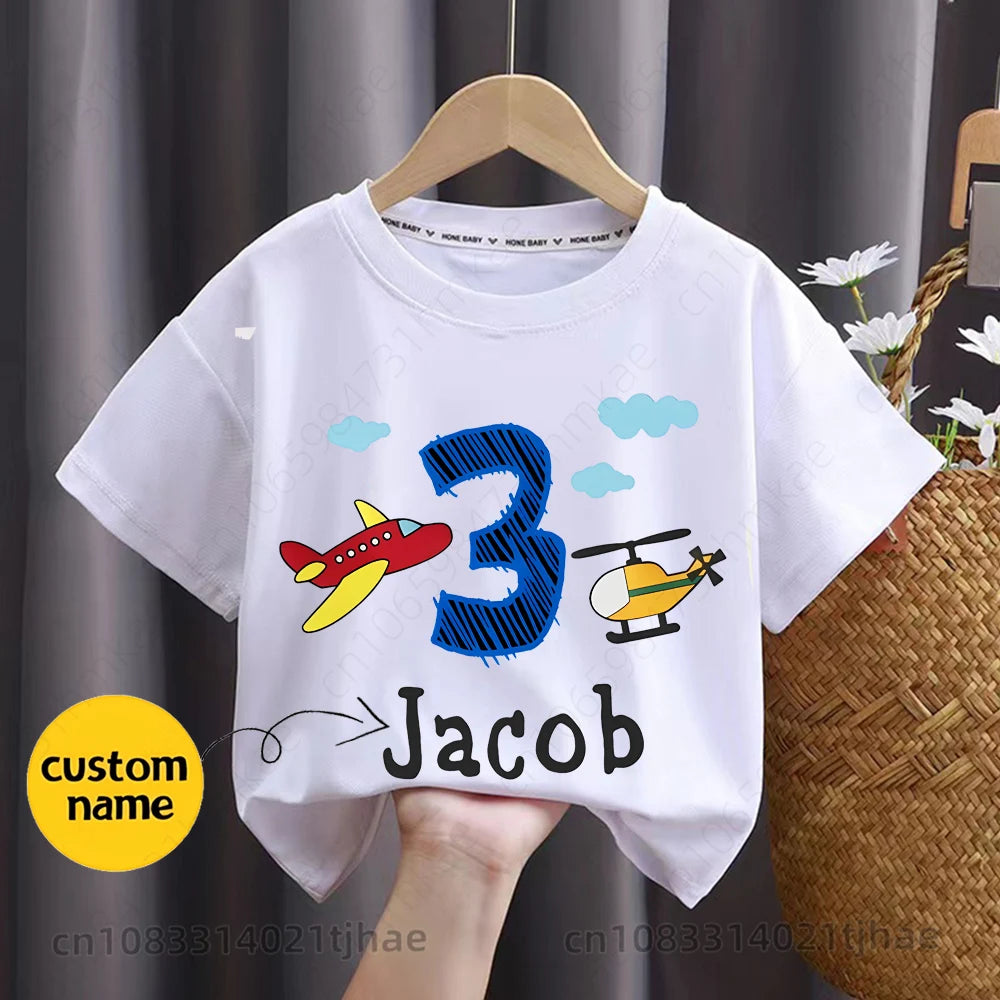 Kids Personalised Name Cartoon Planes T-shirt for baby Custom T Shirts Boy's  Girl's Customised Tee Top Children Birthday Gift