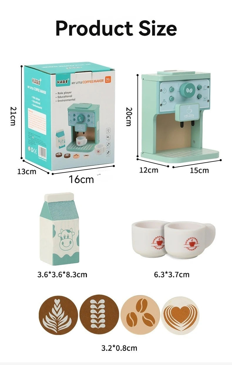Kids Kitchen Toy Set Wooden Coffee Maker Set Simulation Cookie Pretend Play Educational Toys Gifts for Girls Boys