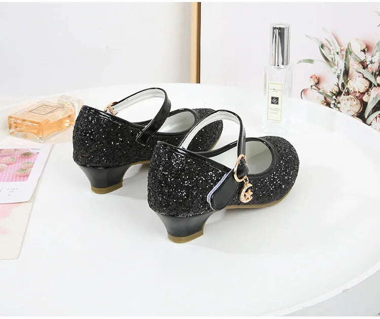Girls Purple High Heels For Kids Princess RED Leather Shoe Footwear Children's Dress Party Wedding Shoes Round Toe 1-3CM