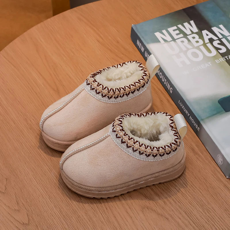 2025 New Fashion Children's Ankle Boots Soft Winter Causal Girls Cotton Shoes Solid Color Kids School Plush Boots Warm Shoes