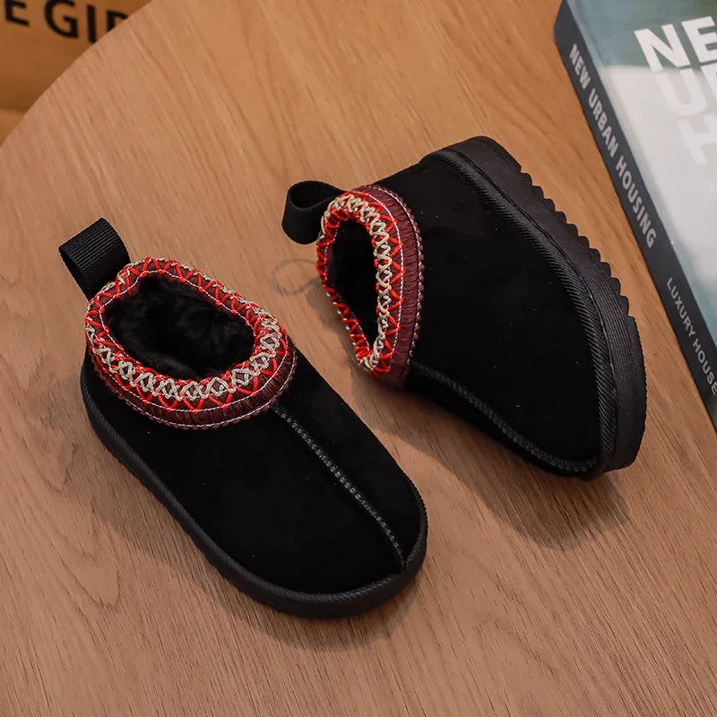 2025 New Fashion Children's Ankle Boots Soft Winter Causal Girls Cotton Shoes Solid Color Kids School Plush Boots Warm Shoes