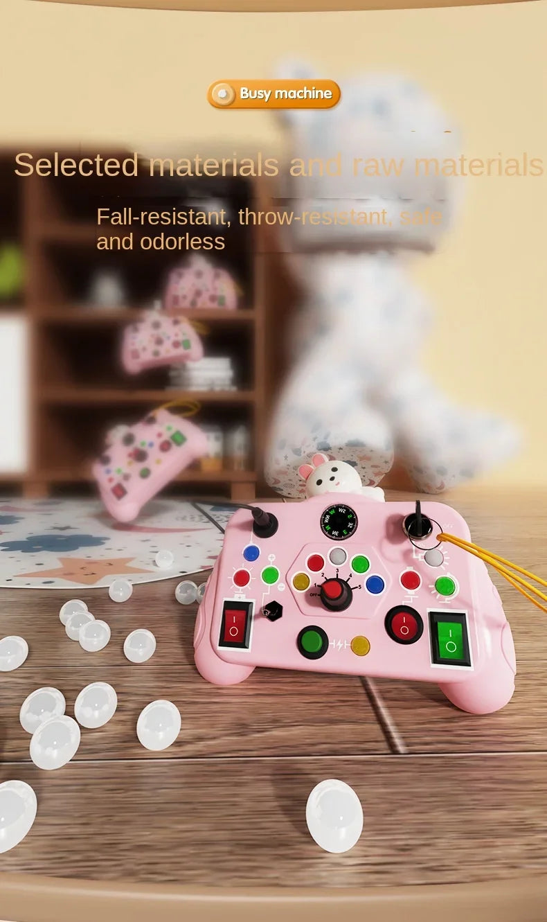 Montessori Busy Board Sensory Toys Cartoon with LED Light Switch Control Board Travel Activities Children Game for 2-4 Years Old