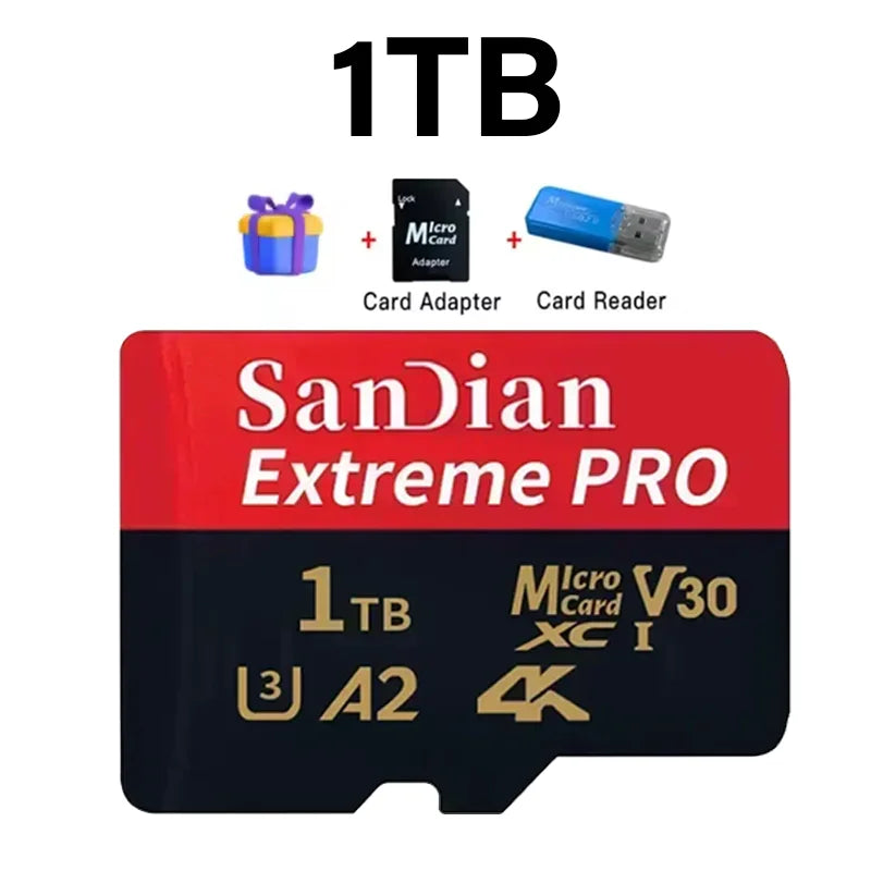 Class 10 U3 V30 Waterproof Memory SD Cards with USB Adapter 128GB 512GB High Speed Micro TF/SD Card for Phone Laptop Camera