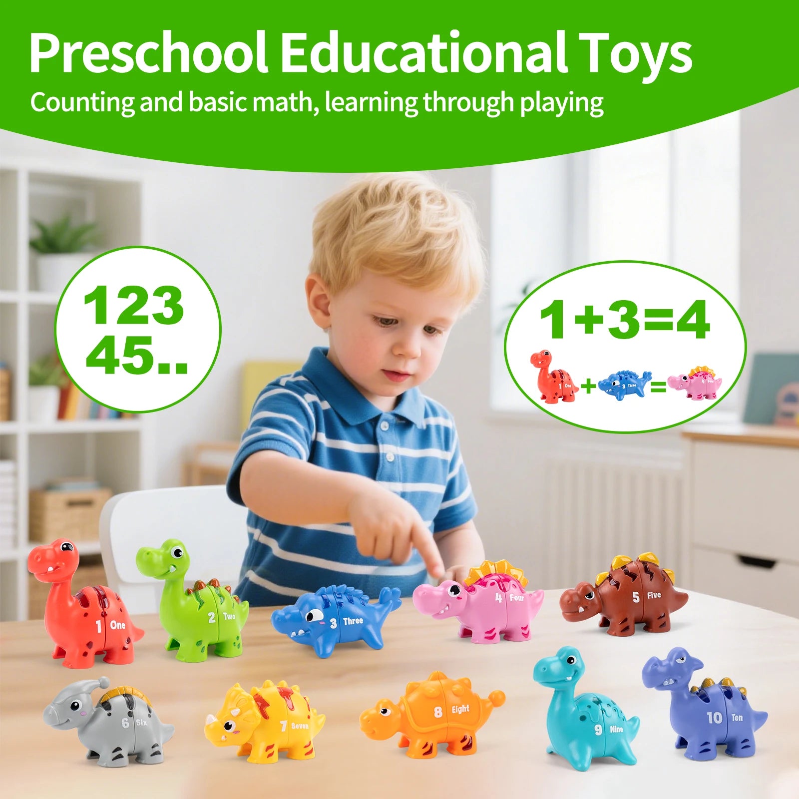 Dinosaur Matching Game Toy Number&Letter Matching Color Sorting Fine Motor Skill Sensory Montessori Toy Toddlers for Kids Gifts
