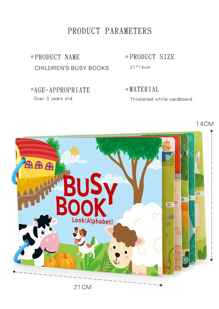 Busy Book for Toddlers Ages 2-6 Quiet Book Preschool Learning Activity Reusable Sticker & Velcro Matching Montessori Fine Mot