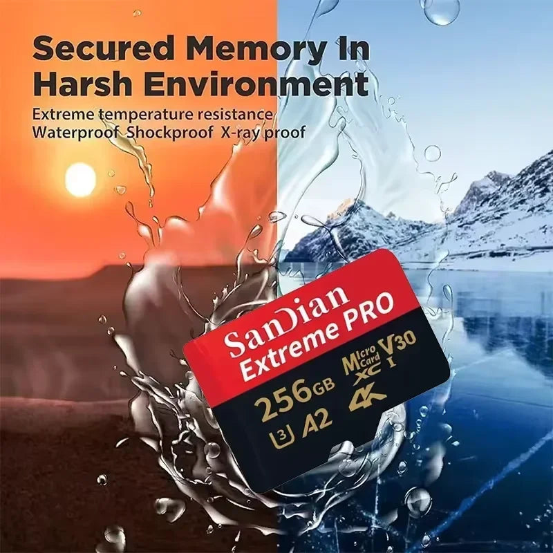 Class 10 U3 V30 Waterproof Memory SD Cards with USB Adapter 128GB 512GB High Speed Micro TF/SD Card for Phone Laptop Camera