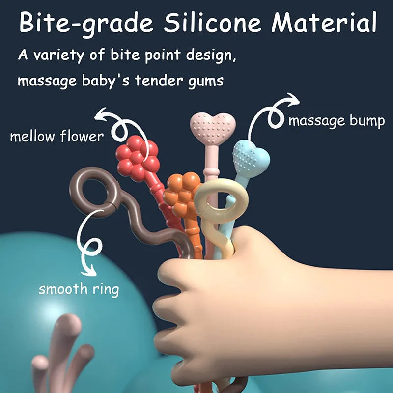 Activity Development Pull String Toys Silicone Teething Rattle Educational Learning Toy Baby Sensory Montessori Toys 6 12 Months