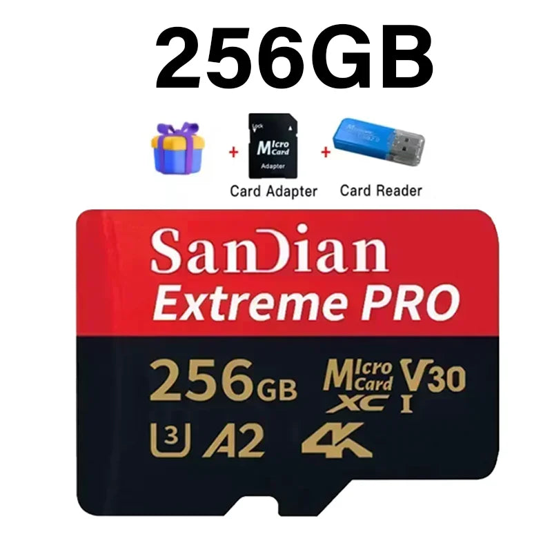 Class 10 U3 V30 Waterproof Memory SD Cards with USB Adapter 128GB 512GB High Speed Micro TF/SD Card for Phone Laptop Camera