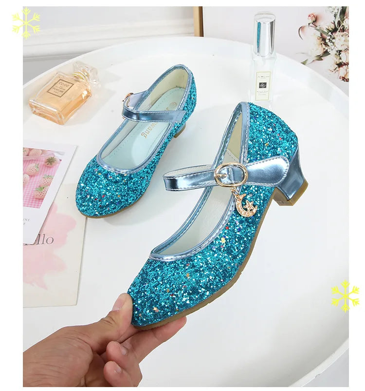 Girls Purple High Heels For Kids Princess RED Leather Shoe Footwear Children's Dress Party Wedding Shoes Round Toe 1-3CM