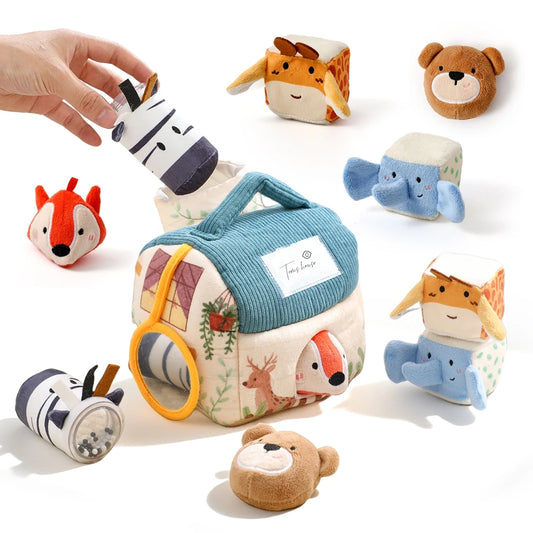 Baby Montessori Toys Cartoon Animal Cotton Magic Box Finger Movement Game Sensory Cognitive Toys With Sound And Mirror Functions