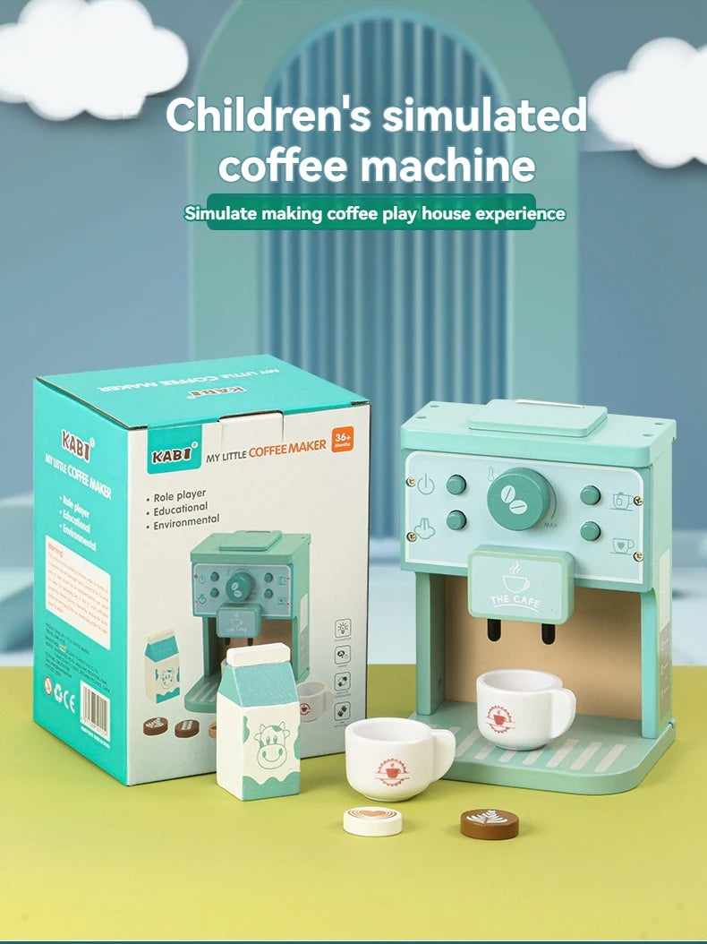 Kids Kitchen Toy Set Wooden Coffee Maker Set Simulation Cookie Pretend Play Educational Toys Gifts for Girls Boys