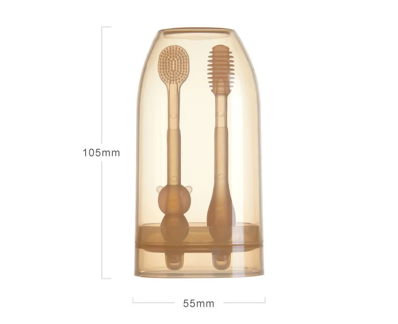 MAMIJOY 3-In-1 Baby Silicone Tongue Brush Infant Toddler Oral Care Toothbrush Training Teeth Brush with Cover BPA Free BY11