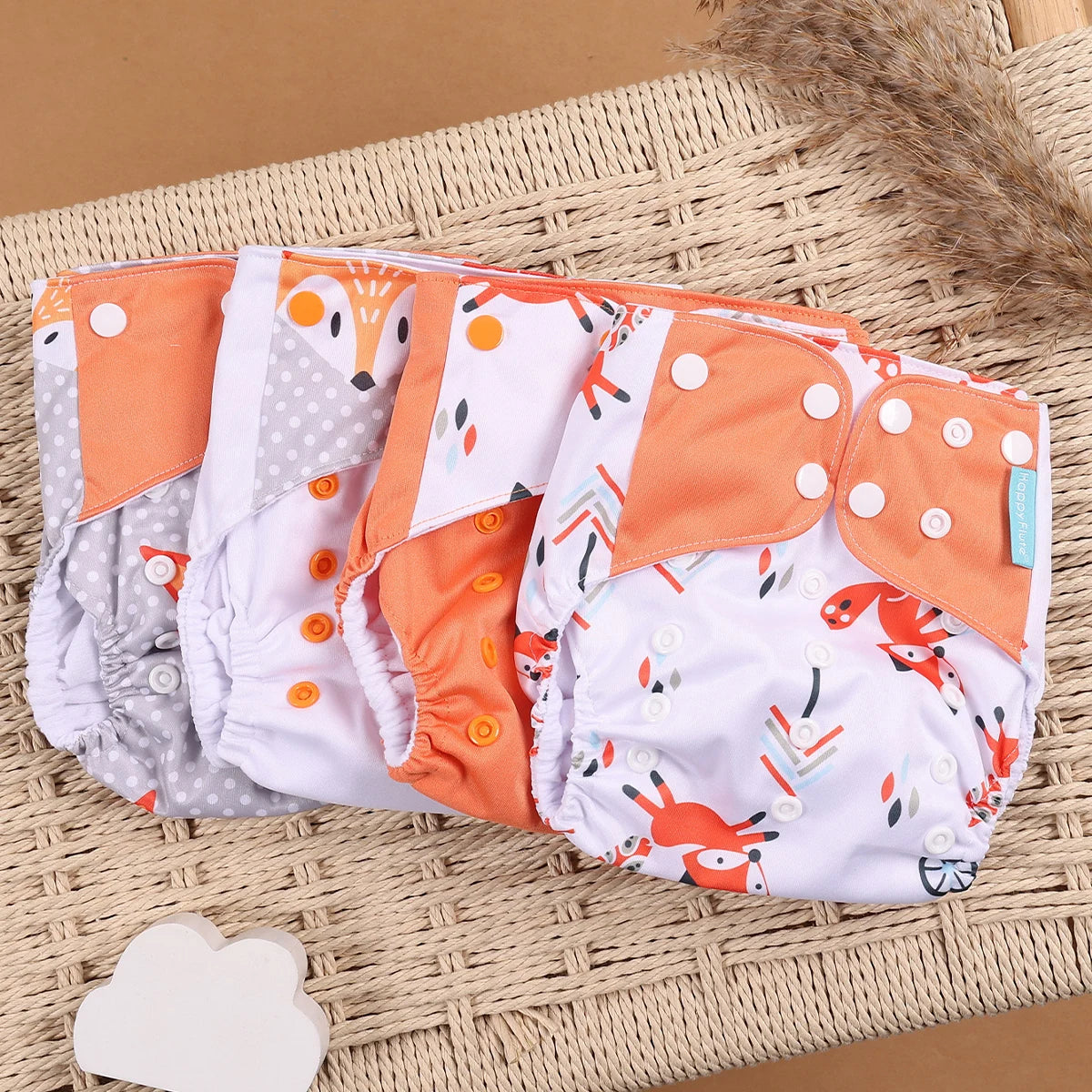 Happyflute New Desig Hot Sale 4Pcs OS Pocket Diaper Washable&Reusable Absorbent Ecological Diaper Cover Adjustable Baby Nappy