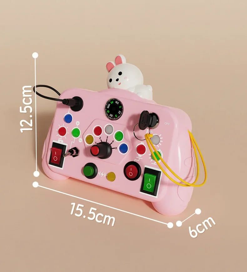 Montessori Busy Board Sensory Toys Cartoon with LED Light Switch Control Board Travel Activities Children Game for 2-4 Years Old