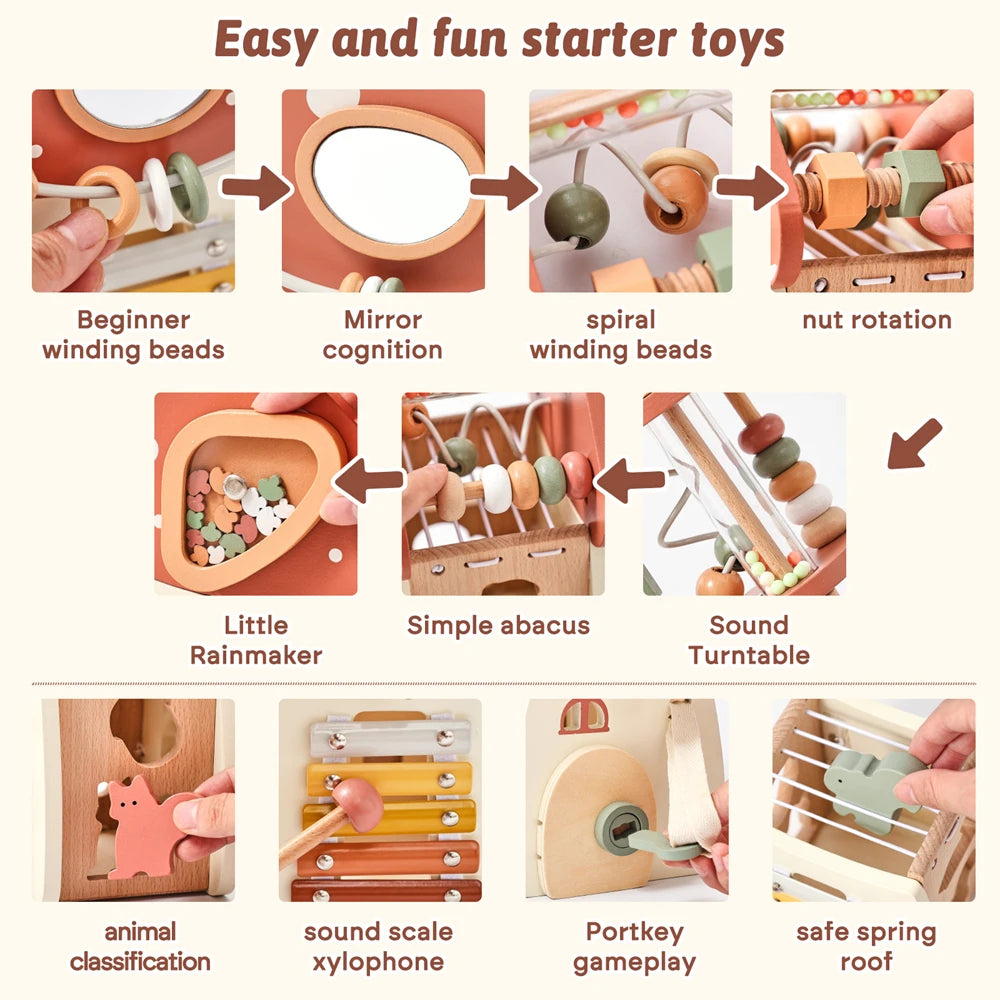 Montessori Five-in-one Toy Wooden Mushroom Baby Puzzle Toy Multi-Functional Sensory Development Early Education Toys Child Gift