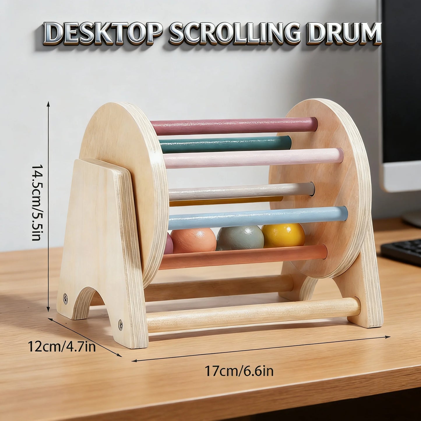 Desktop Scrolling Drum Premium Wooden Sensory Toy Smooth Rolling Beads Durable Design Perfect Educational Play Toddlers Aged