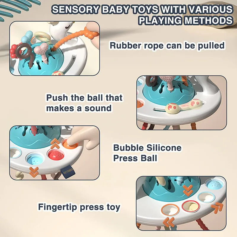 Activity Development Pull String Toys Silicone Teething Rattle Educational Learning Toy Baby Sensory Montessori Toys 6 12 Months