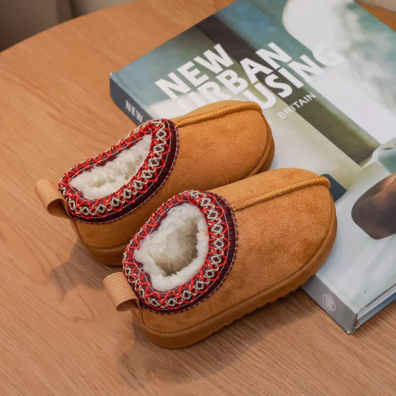 2025 New Fashion Children's Ankle Boots Soft Winter Causal Girls Cotton Shoes Solid Color Kids School Plush Boots Warm Shoes