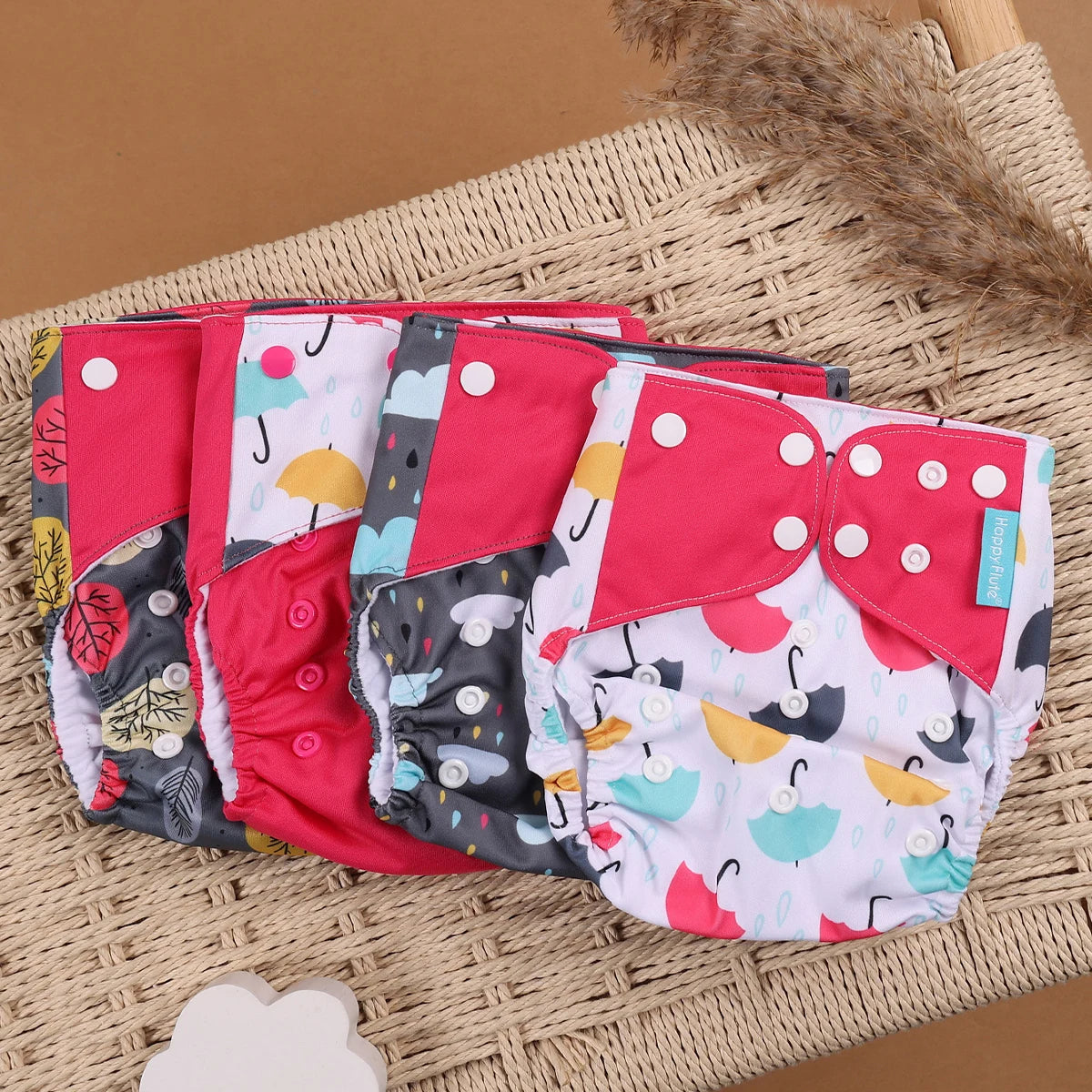 Happyflute New Desig Hot Sale 4Pcs OS Pocket Diaper Washable&Reusable Absorbent Ecological Diaper Cover Adjustable Baby Nappy