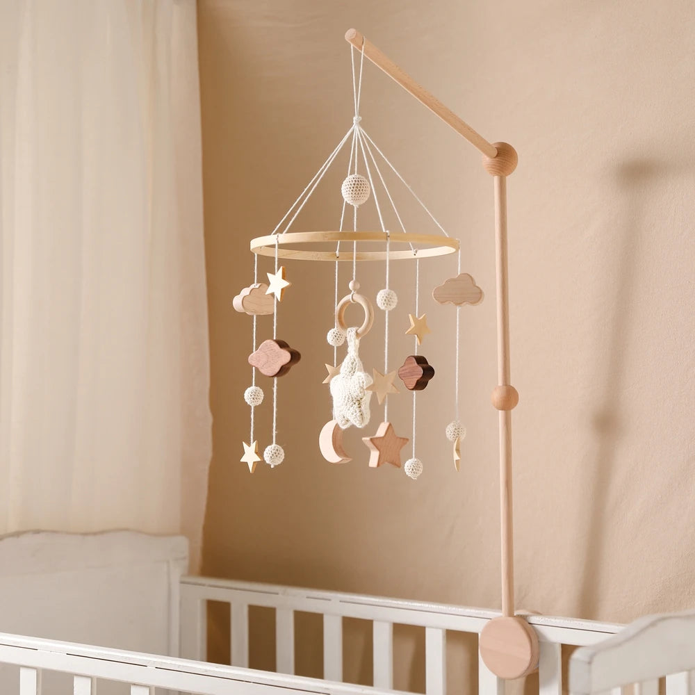 Mobile Wooden Bell Baby Toys 0-12 Months Rattle Toys Bed Newborn Crib mobile With Music Box Bed Bell Hanging Toys Crib Bracket
