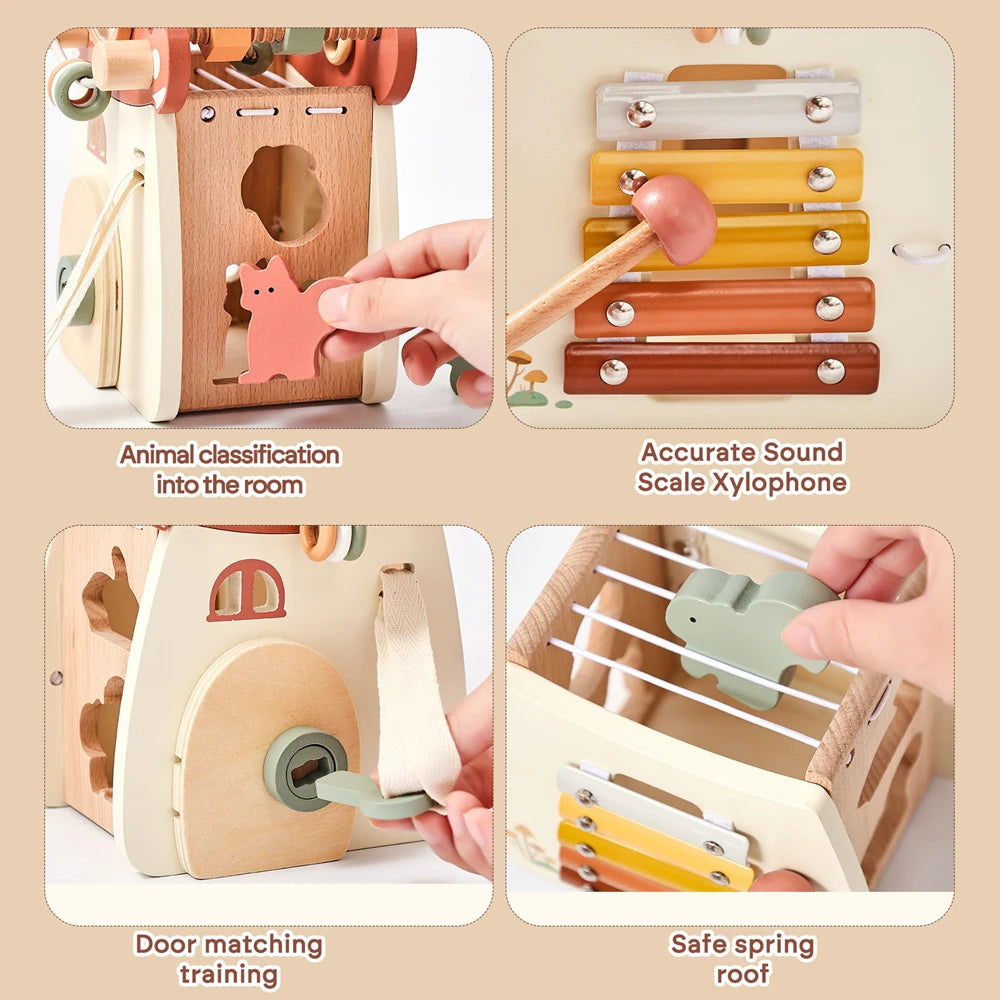 Montessori Five-in-one Toy Wooden Mushroom Baby Puzzle Toy Multi-Functional Sensory Development Early Education Toys Child Gift