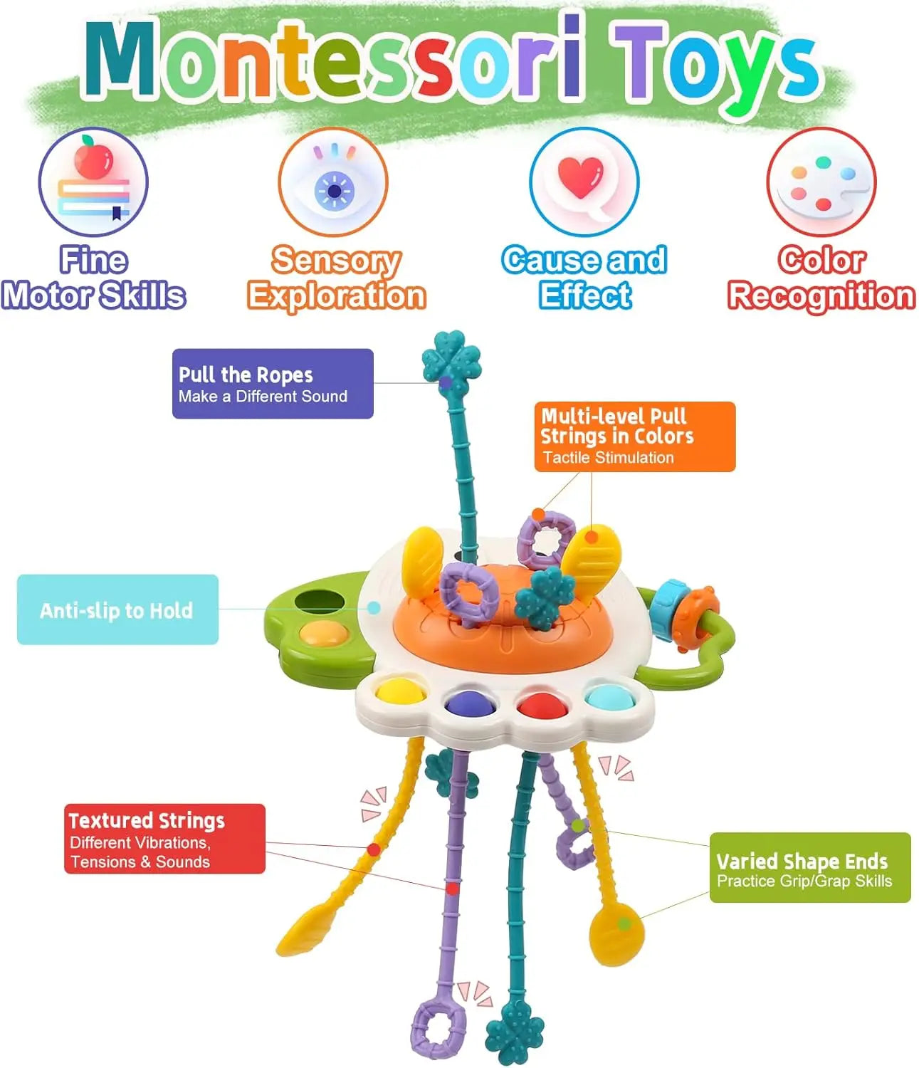 Activity Development Pull String Toys Silicone Teething Rattle Educational Learning Toy Baby Sensory Montessori Toys 6 12 Months
