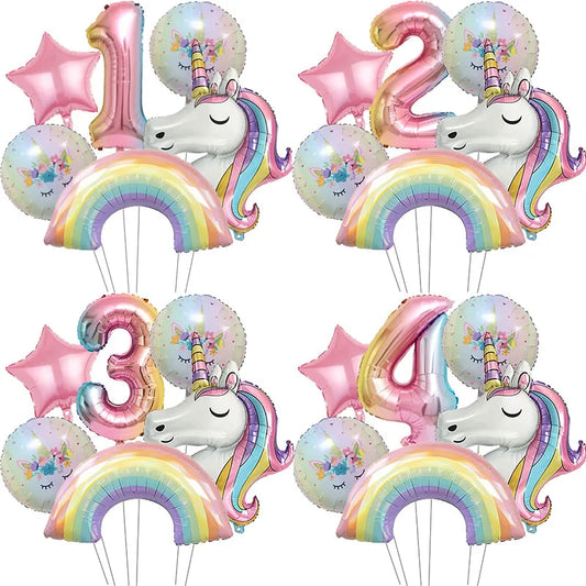 Rainbow Unicorn Foil Balloon 32inch Gradient Number Balloon Unicorn Party Supplies Unicorn Birthday Party Decoration Baby Shower