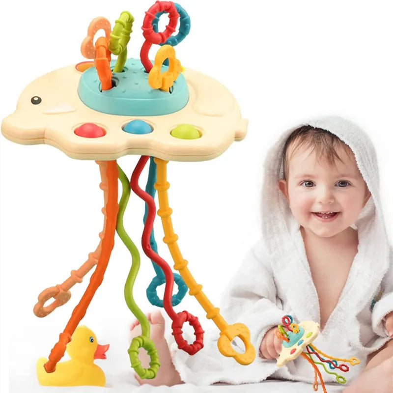 Activity Development Pull String Toys Silicone Teething Rattle Educational Learning Toy Baby Sensory Montessori Toys 6 12 Months