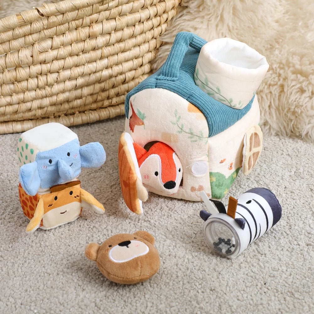Baby Montessori Toys Cartoon Animal Cotton Magic Box Finger Movement Game Sensory Cognitive Toys With Sound And Mirror Functions
