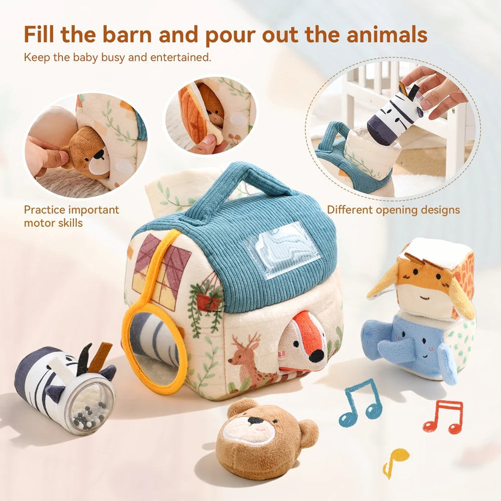Baby Montessori Toys Cartoon Animal Cotton Magic Box Finger Movement Game Sensory Cognitive Toys With Sound And Mirror Functions