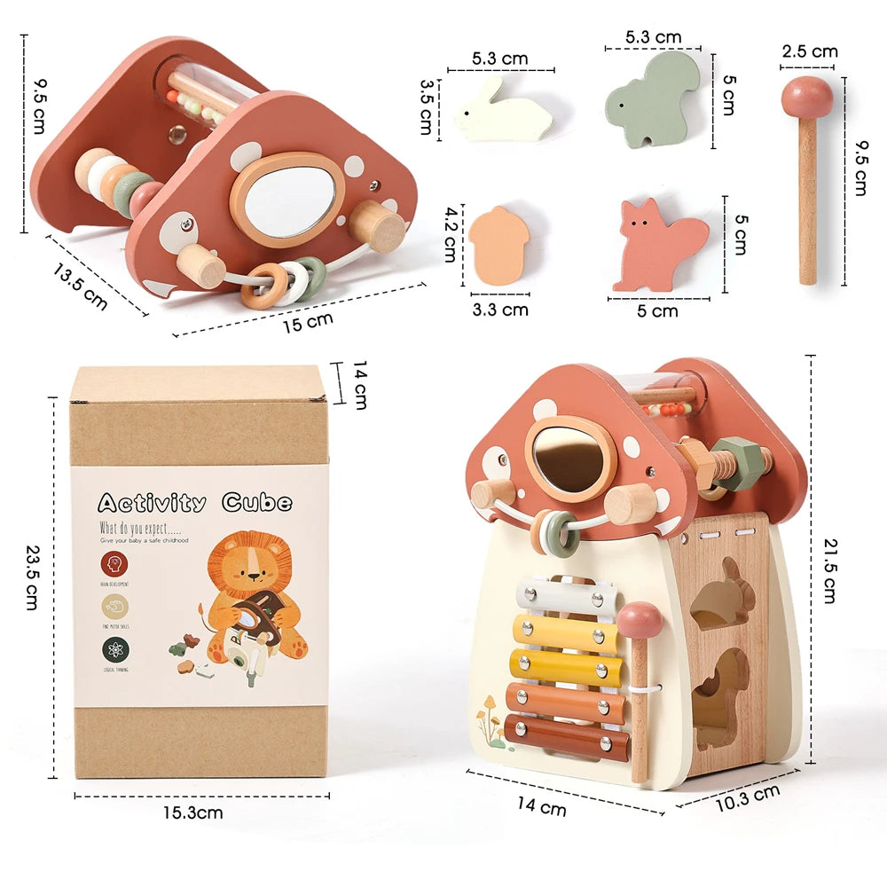 Montessori Five-in-one Toy Wooden Mushroom Baby Puzzle Toy Multi-Functional Sensory Development Early Education Toys Child Gift
