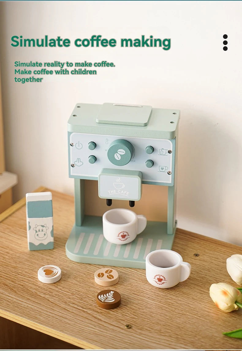 Kids Kitchen Toy Set Wooden Coffee Maker Set Simulation Cookie Pretend Play Educational Toys Gifts for Girls Boys