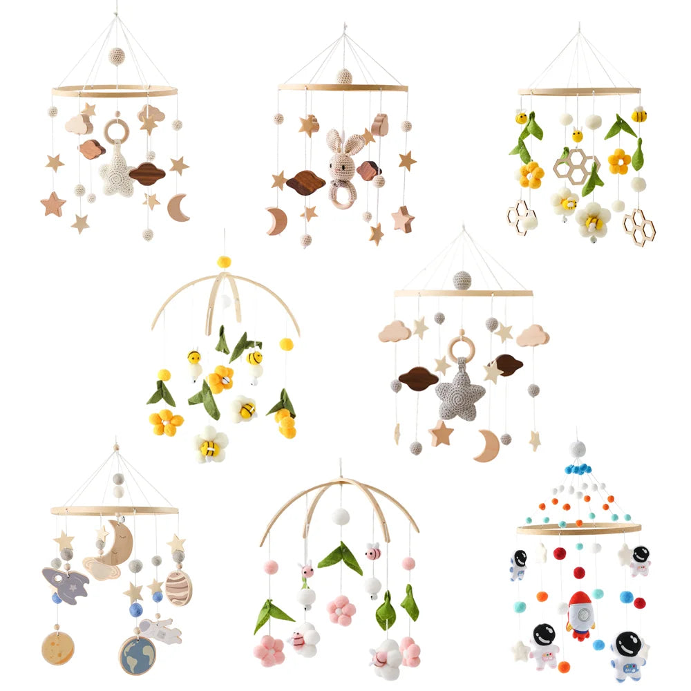 Mobile Wooden Bell Baby Toys 0-12 Months Rattle Toys Bed Newborn Crib mobile With Music Box Bed Bell Hanging Toys Crib Bracket