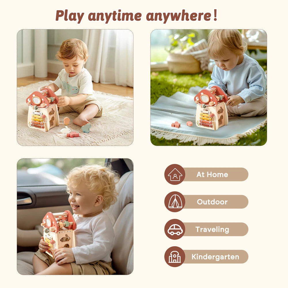 Montessori Five-in-one Toy Wooden Mushroom Baby Puzzle Toy Multi-Functional Sensory Development Early Education Toys Child Gift