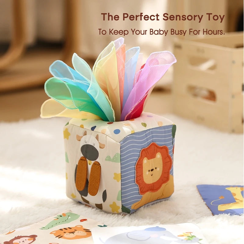 Montessori Cloths Toys Magic Cotton Animal Tissue Box Kids Finger Exercise Cloth Busy Box Toys Baby Educational Activity Sensory