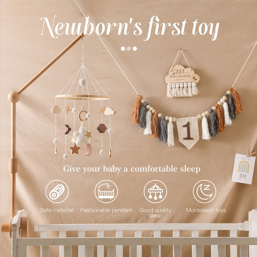 Mobile Wooden Bell Baby Toys 0-12 Months Rattle Toys Bed Newborn Crib mobile With Music Box Bed Bell Hanging Toys Crib Bracket