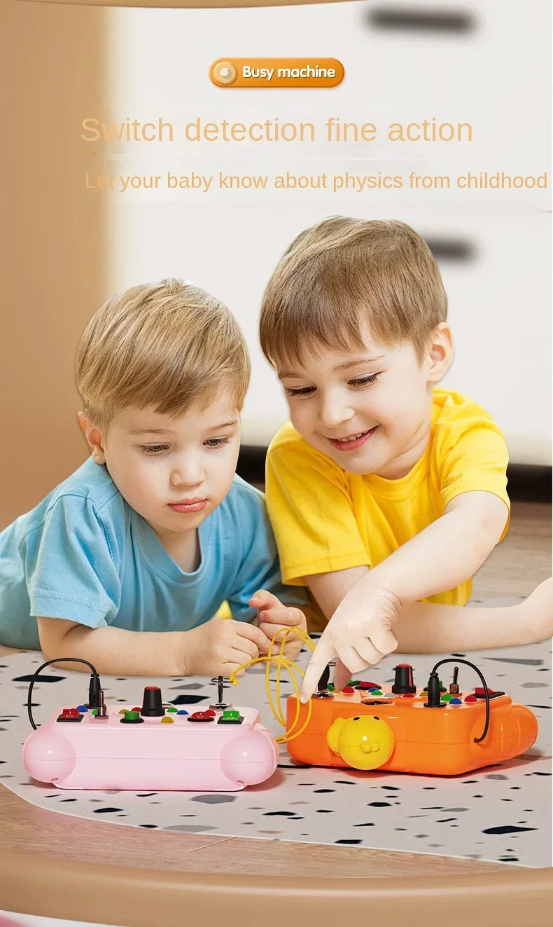 Montessori Busy Board Sensory Toys Cartoon with LED Light Switch Control Board Travel Activities Children Game for 2-4 Years Old