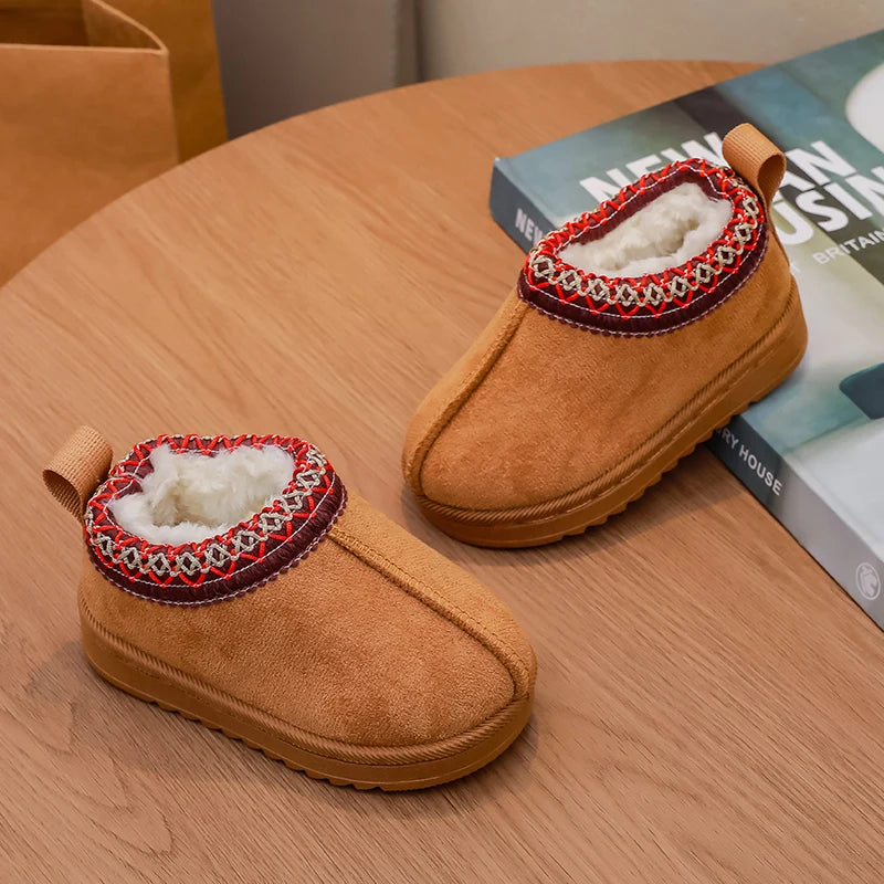 2025 New Fashion Children's Ankle Boots Soft Winter Causal Girls Cotton Shoes Solid Color Kids School Plush Boots Warm Shoes
