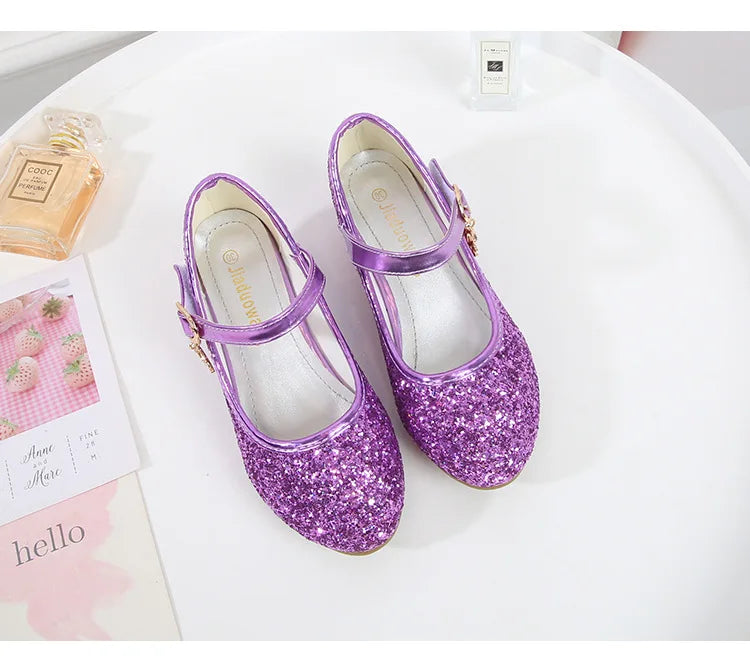 Girls Purple High Heels For Kids Princess RED Leather Shoe Footwear Children's Dress Party Wedding Shoes Round Toe 1-3CM