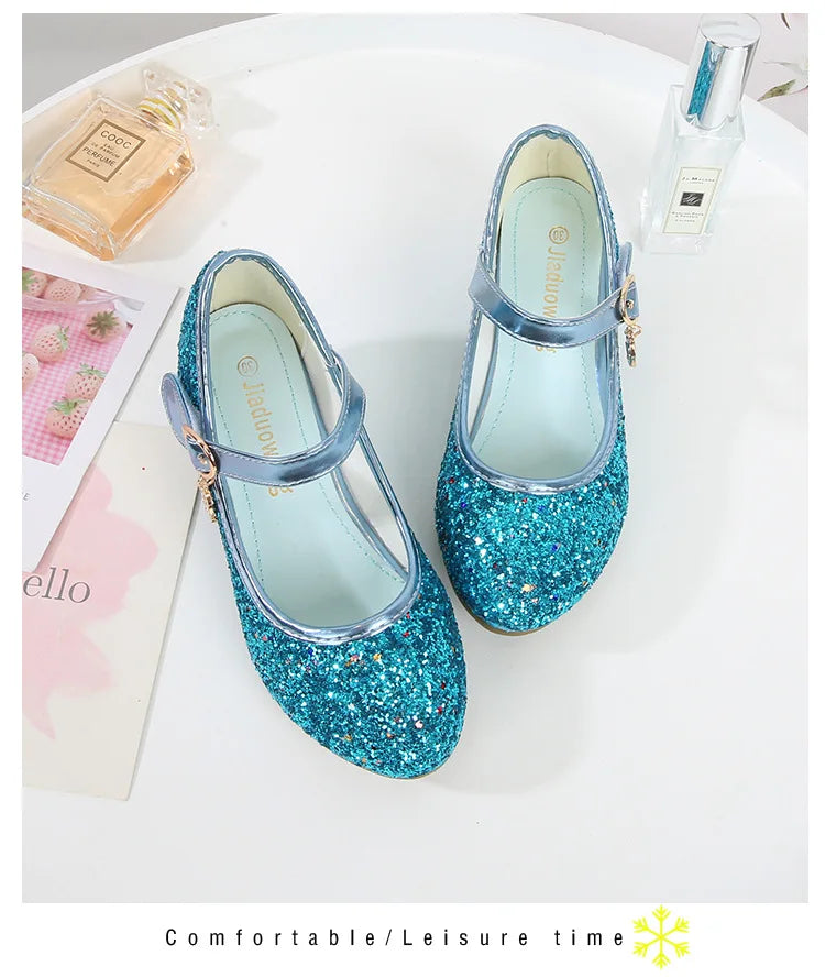 Girls Purple High Heels For Kids Princess RED Leather Shoe Footwear Children's Dress Party Wedding Shoes Round Toe 1-3CM