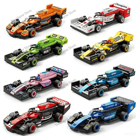 NEW DIY Four Grid Formula Racers Racing Car Pull Back Speed Vehicle Building Blocks Kit Boys Bricks Movie Model  Toy City Ideas