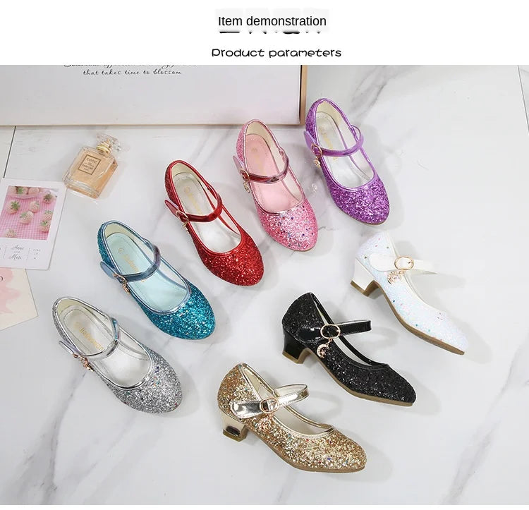 Girls Purple High Heels For Kids Princess RED Leather Shoe Footwear Children's Dress Party Wedding Shoes Round Toe 1-3CM