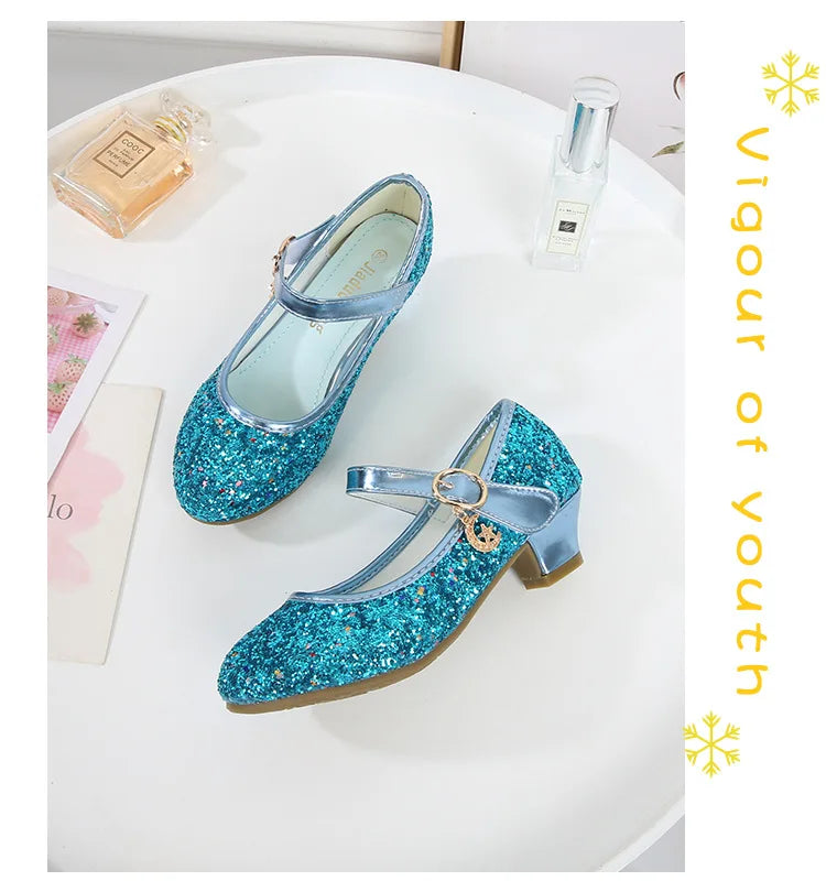 Girls Purple High Heels For Kids Princess RED Leather Shoe Footwear Children's Dress Party Wedding Shoes Round Toe 1-3CM