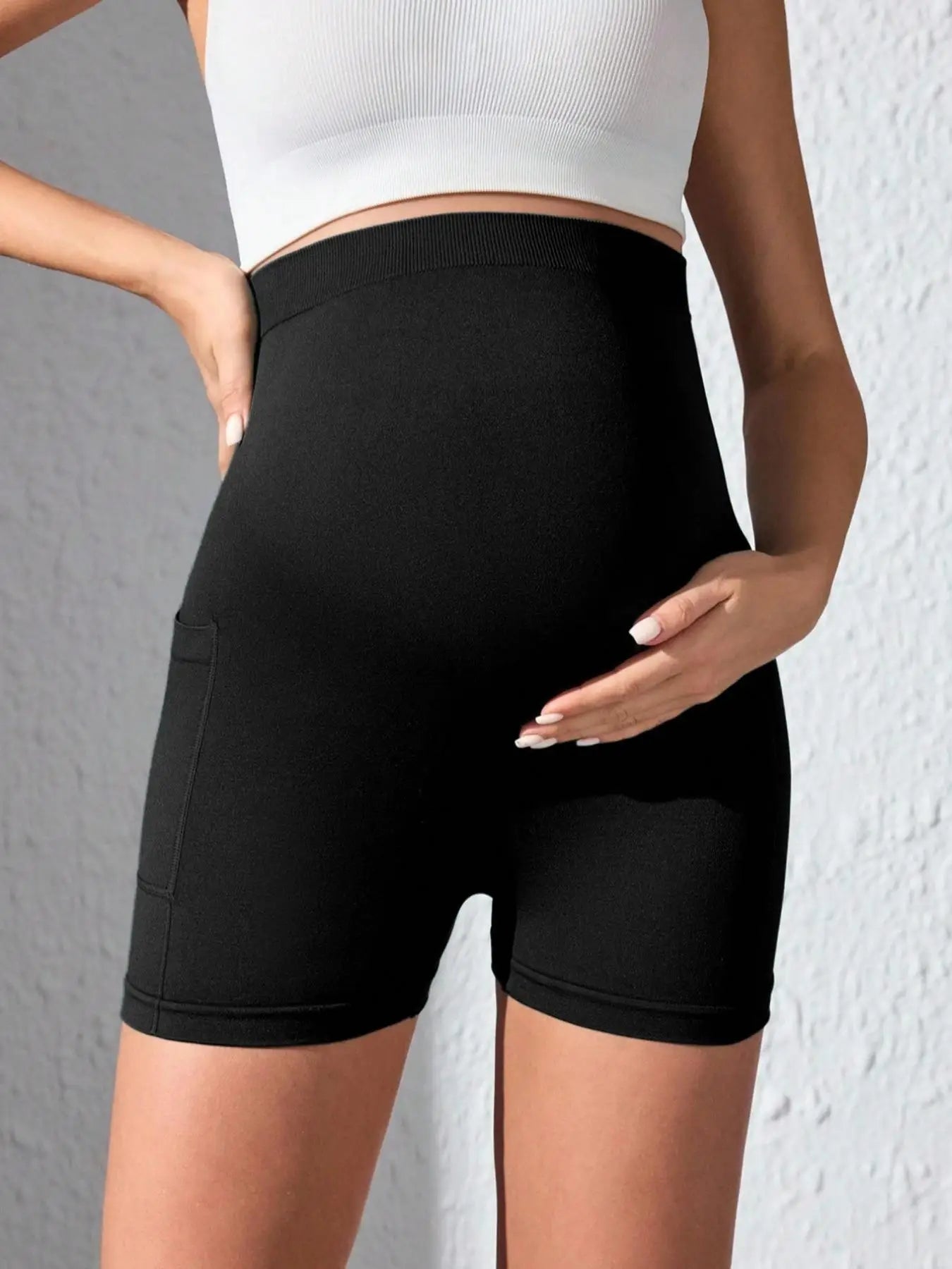 Womens Maternity Yoga Shorts Over The Belly Pregnancy Workout Athletic Biker Shorts With Pockets