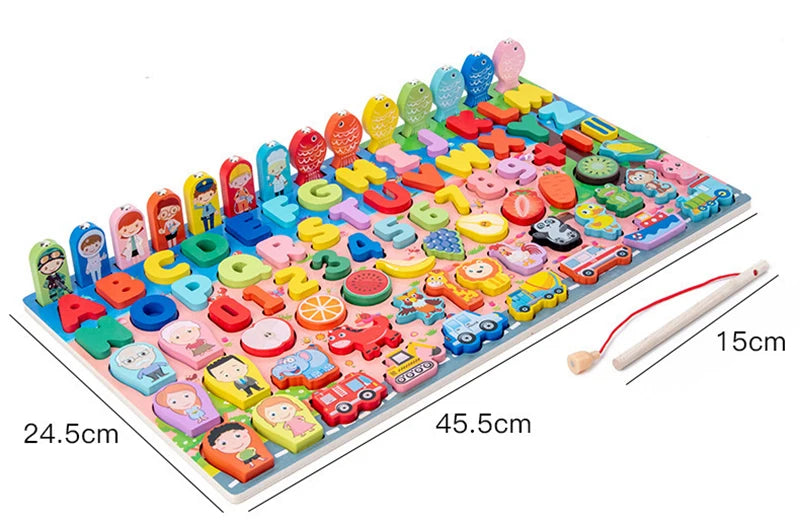 Montessori Wooden Toys Kids Busy Board Animal Math Fishing Numbers Matching Digital Shape Educational Toys For Children Gifts