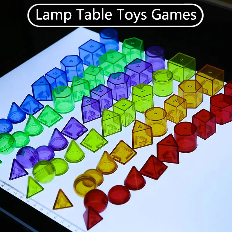 Children Transparent Blocks Montessori Toys 3D Geometric Shapes DIY Sensory Play Parish Educational Learning Light Table Toys