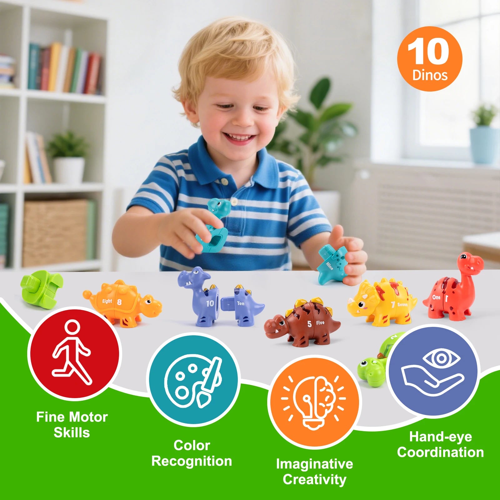 Dinosaur Matching Game Toy Number&Letter Matching Color Sorting Fine Motor Skill Sensory Montessori Toy Toddlers for Kids Gifts