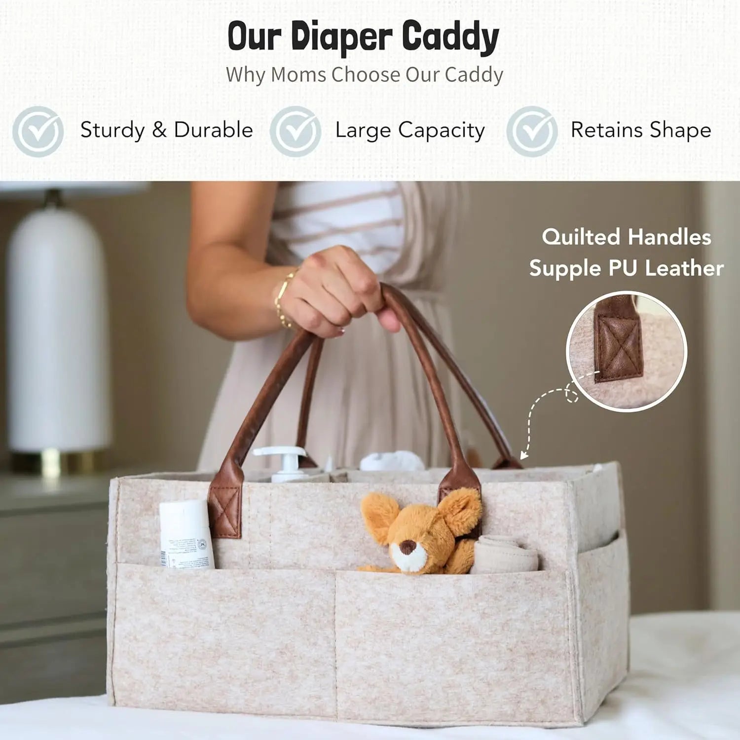 Keilly Nannies Baby Felt Storage Nursery Organizer Basket Infant Diaper Bag with Handle Caddy Changing Nappy Kids Storage Carrier Large Pocket