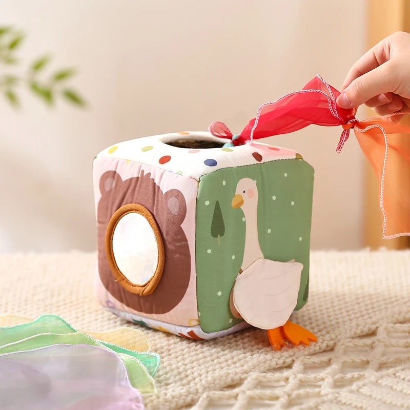 Montessori Cloths Toys Magic Cotton Animal Tissue Box Kids Finger Exercise Cloth Busy Box Toys Baby Educational Activity Sensory
