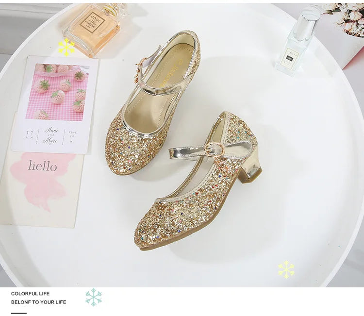 Girls Purple High Heels For Kids Princess RED Leather Shoe Footwear Children's Dress Party Wedding Shoes Round Toe 1-3CM